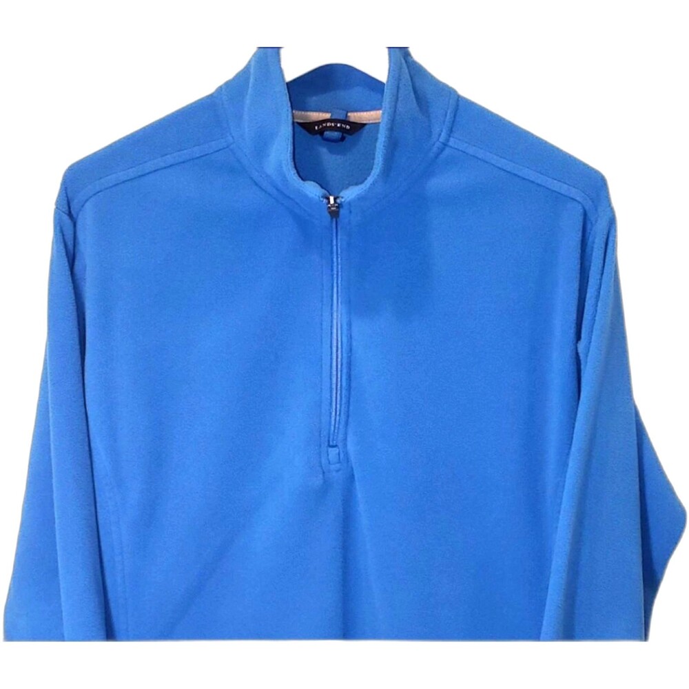 LANDS END Pullover Lightweight Fleece Jacket Quarter-Zip Sweatshirt Blue XL